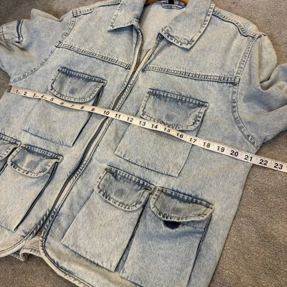 H&M small Utility Light Blue Denim Jacket Cargo - Picture 7 of 10